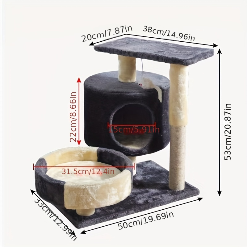 Cat Tree House Towers Medium Cat Climbing Tree Cat Condo Scratching Post Climbing Frame Medium Cat Climbing Shelf - Grey