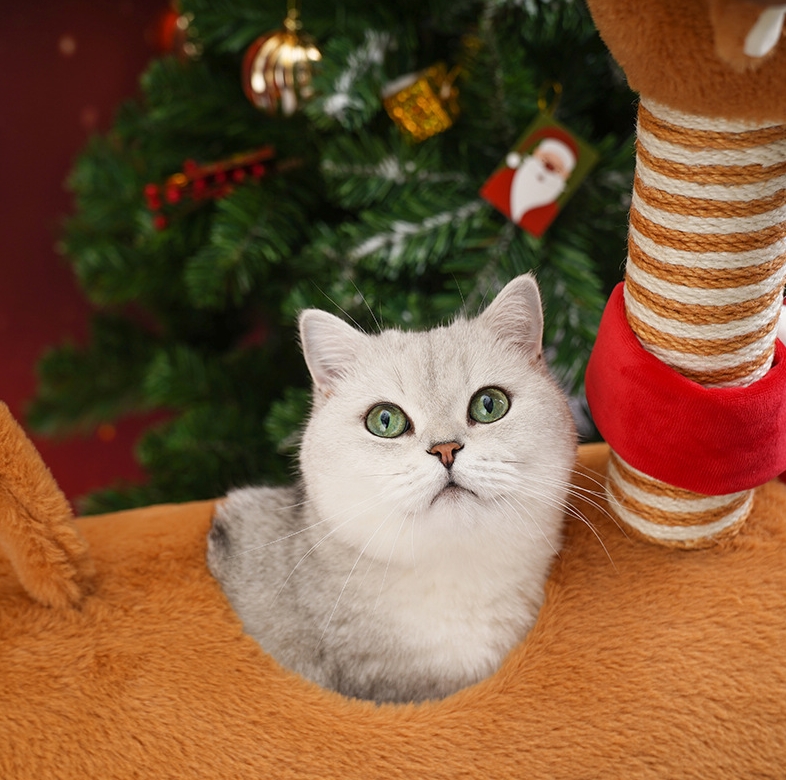 Christmas Elk Cat Tree Small Cat Tower Cats Climbing Tree Cat Condo Cats Nest Scratch Posts kitten Essentials Cat Climber - Brown