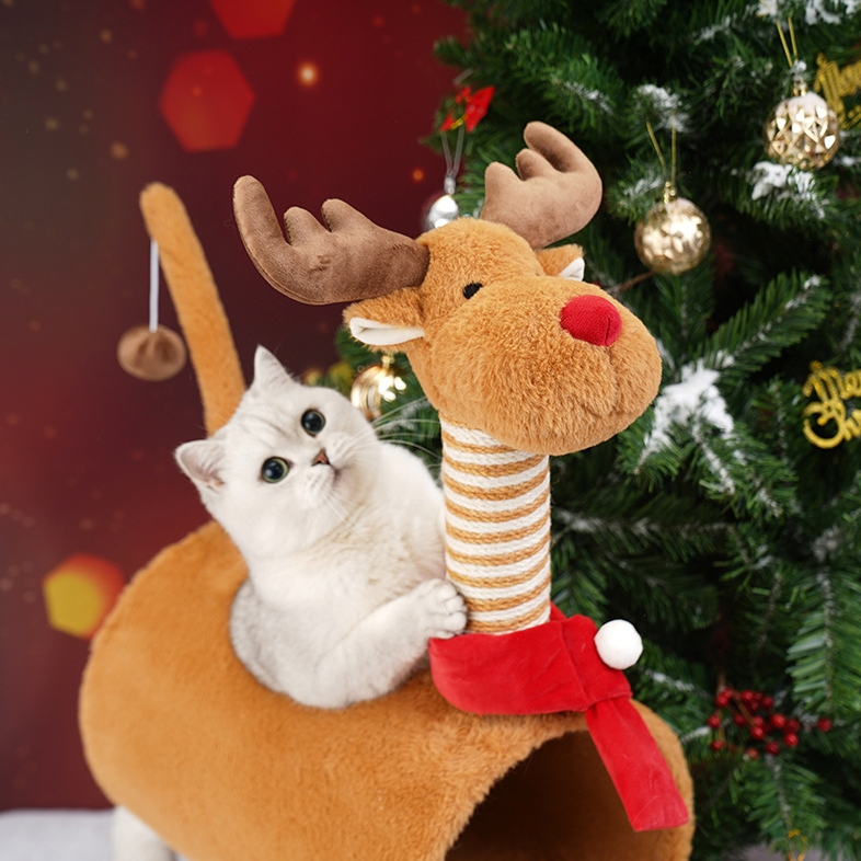 Christmas Elk Cat Tree Small Cat Tower Cats Climbing Tree Cat Condo Cats Nest Scratch Posts kitten Essentials Cat Climber - Brown