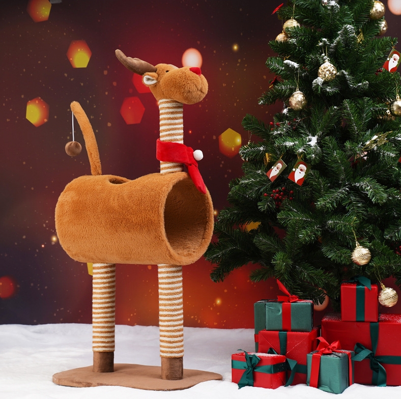 Christmas Elk Cat Tree Small Cat Tower Cats Climbing Tree Cat Condo Cats Nest Scratch Posts kitten Essentials Cat Climber - Brown