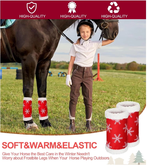 Christmas Horse Leg Boots Breathable Mesh Polar Fleece Equine Guards Insect-Repellent Wraps Reduced Fatigue Equestrian Gear - Red