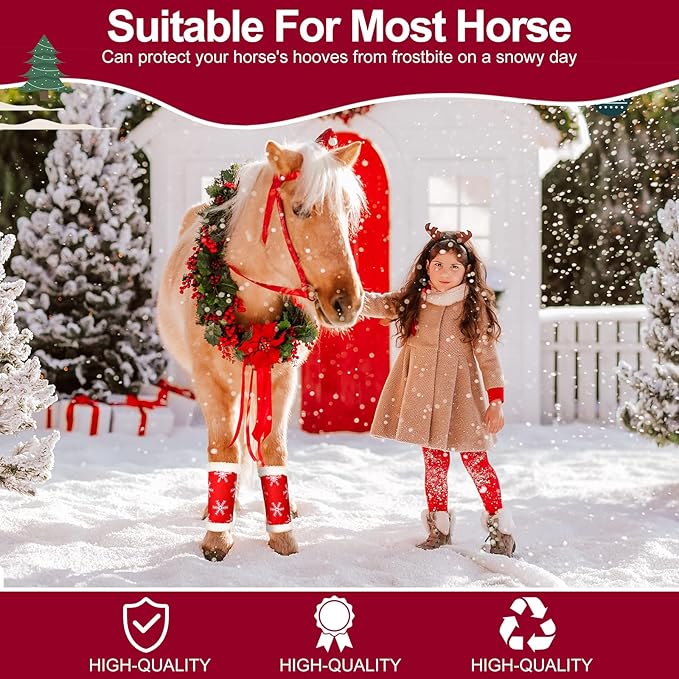 Christmas Horse Leg Boots Breathable Mesh Polar Fleece Equine Guards Insect-Repellent Wraps Reduced Fatigue Equestrian Gear - Red
