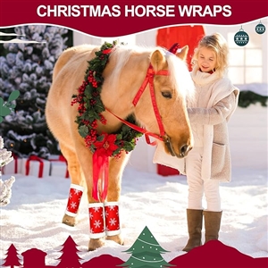 Christmas Horse Leg Boots Breathable Mesh Polar Fleece Equine Guards Insect-Repellent Wraps Reduced Fatigue Equestrian Gear - Red