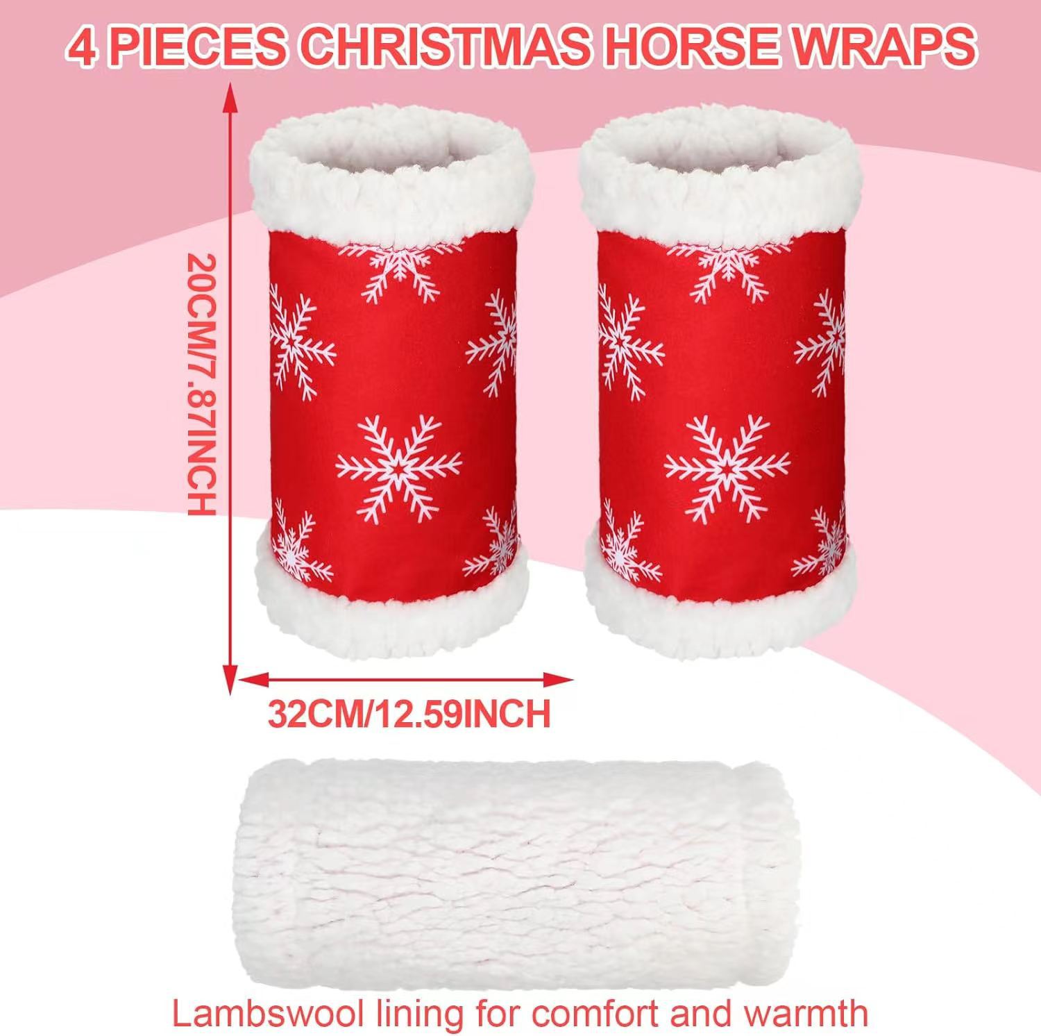 Christmas Horse Leg Boots Breathable Mesh Polar Fleece Equine Guards Insect-Repellent Wraps Reduced Fatigue Equestrian Gear - Red