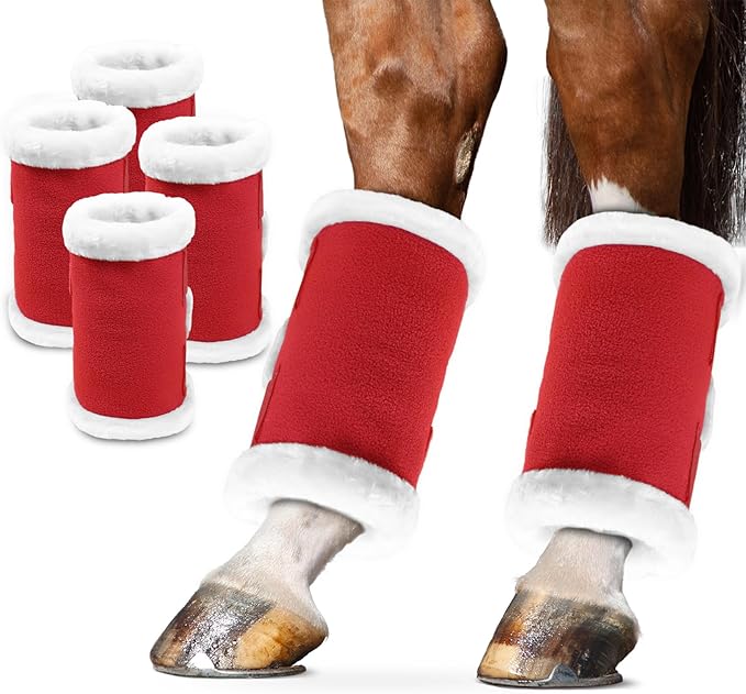 Christmas Horse Leg Boots Breathable Mesh Polyester Equine Guards Insect-Repellent Wraps Reduced Fatigue Equestrian Gear - Red