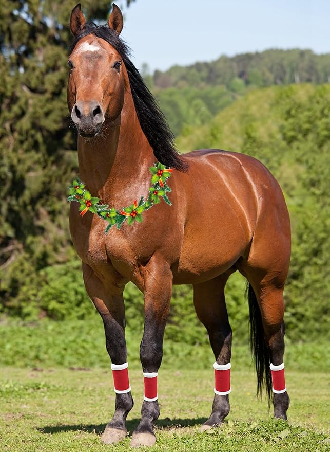Christmas Horse Leg Boots Breathable Mesh Polyester Equine Guards Insect-Repellent Wraps Reduced Fatigue Equestrian Gear - Red