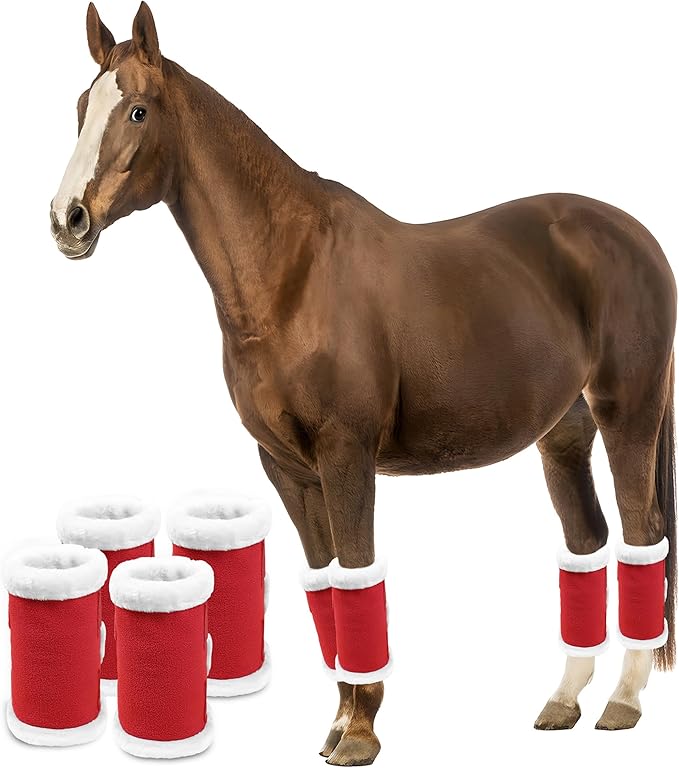 Christmas Horse Leg Boots Breathable Mesh Polyester Equine Guards Insect-Repellent Wraps Reduced Fatigue Equestrian Gear - Red