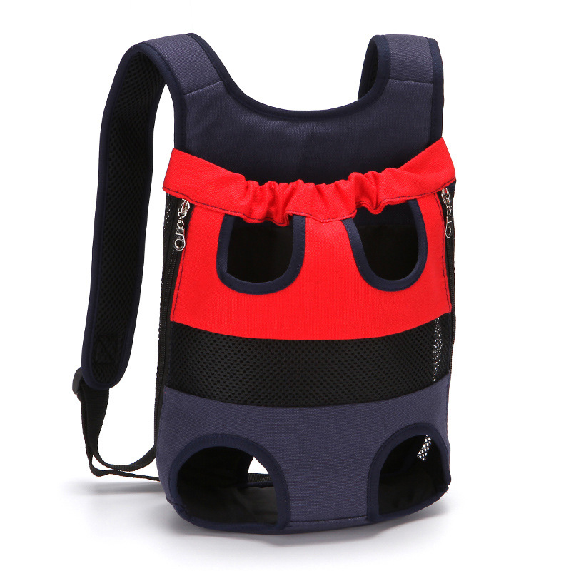 Collapsible Pet Backpack Ventilate Durable Canvas Zipper Closure For Cats Dogs Bags Portable For Travel Outdoor Use - Red Blue