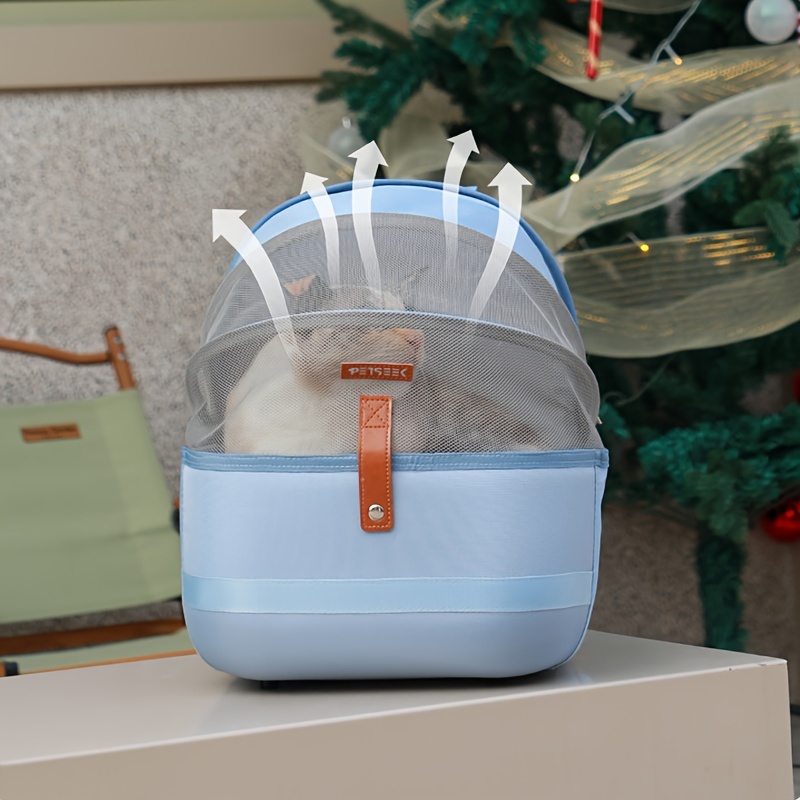 Collapsible Pet Backpack Ventilate Durable Polyester Zipper Closure For Cats Dogs Bags Shoulders For Travel Outdoor Use - Blue