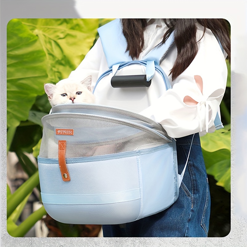 Collapsible Pet Backpack Ventilate Durable Polyester Zipper Closure For Cats Dogs Bags Shoulders For Travel Outdoor Use - Blue