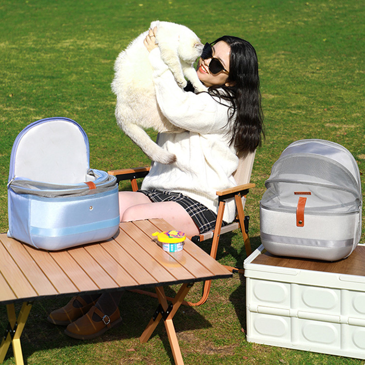 Collapsible Pet Backpack Ventilate Durable Polyester Zipper Closure For Cats Dogs Bags Shoulders For Travel Outdoor Use - Blue