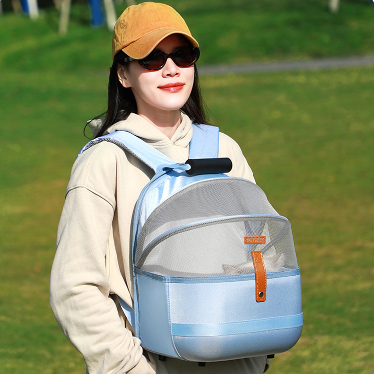 Collapsible Pet Backpack Ventilate Durable Polyester Zipper Closure For Cats Dogs Bags Shoulders For Travel Outdoor Use - Blue