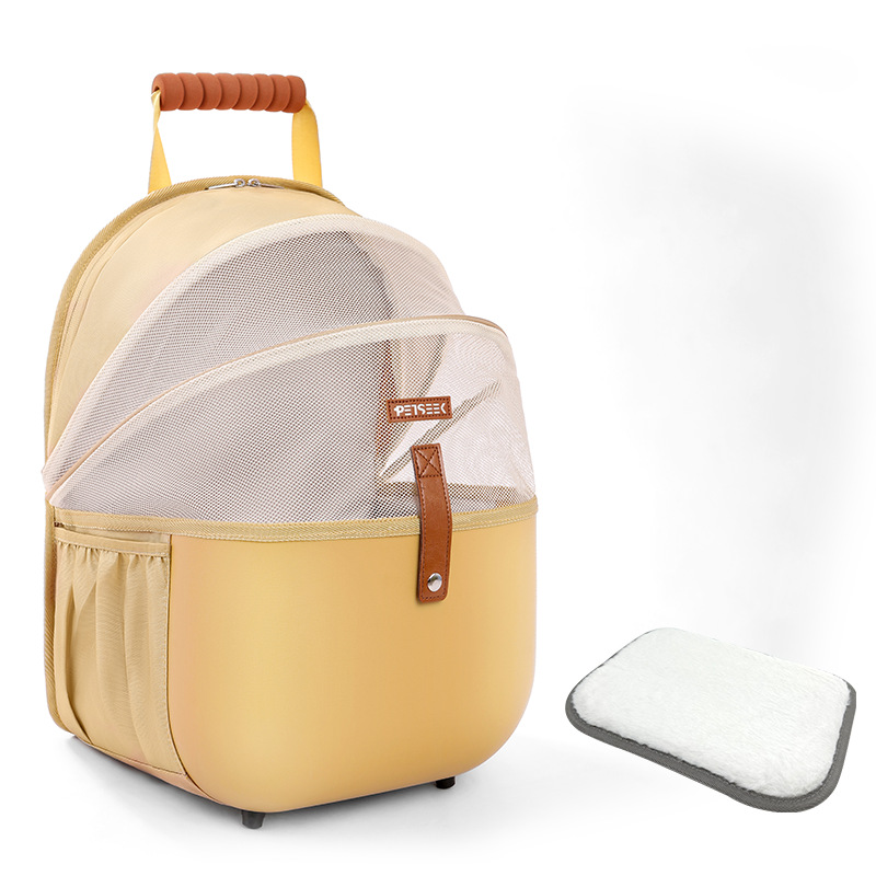 Collapsible Pet Backpack Ventilate Durable Polyester Zipper Closure For Cats Dogs Bags Shoulders For Travel Outdoor Use - Yellow