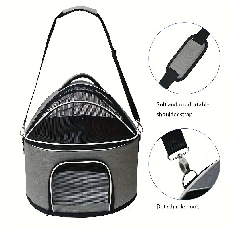 Collapsible Pet Messenger Bag Four Seasons Strollers Oxford Zipper Closure For Cats Dogs Ideal For Travel Outdoor Shoulders - Grey