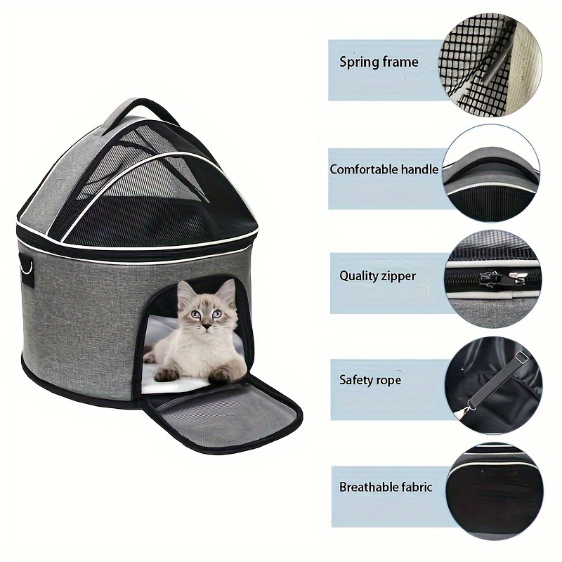 Collapsible Pet Messenger Bag Four Seasons Strollers Oxford Zipper Closure For Cats Dogs Ideal For Travel Outdoor Shoulders - Grey
