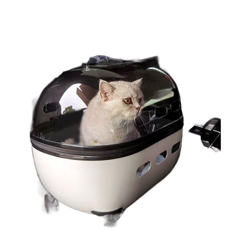 Draw Bar Box Trolley Foldable Pet Stroller Metal Breathable PC ABS Cats Dogs Bags Storage Basket Travel Outdoor Portable - Transparent