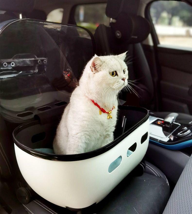 Draw Bar Box Trolley Foldable Pet Stroller Metal Breathable PC ABS Cats Dogs Bags Storage Basket Travel Outdoor Portable - Transparent