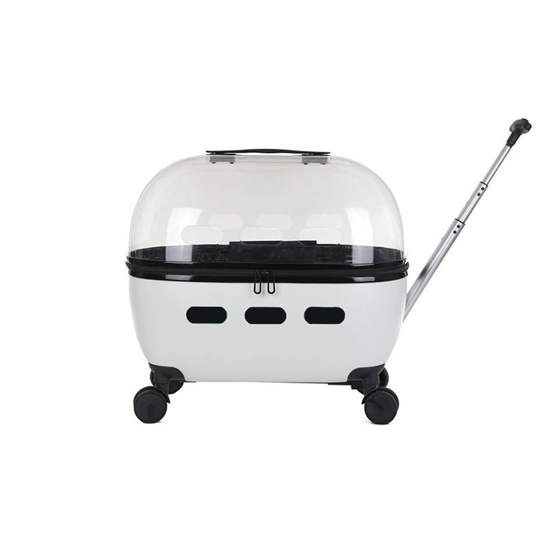 Draw Bar Box Trolley Foldable Pet Stroller Metal Breathable PC ABS Cats Dogs Bags Storage Basket Travel Outdoor Portable - Transparent