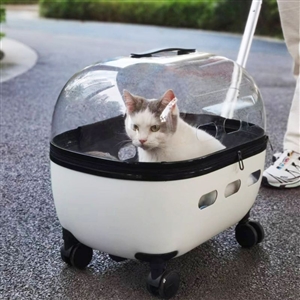 Draw Bar Box Trolley Foldable Pet Stroller Metal Breathable PC ABS Cats Dogs Bags Storage Basket Travel Outdoor Portable - White