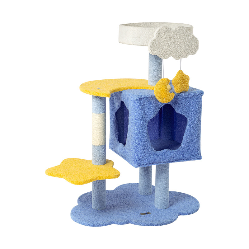 Dreamy Starry Sky Fun Towers Cat Post Climber Tree Cat Condo Scratching Post Climbing Frame Cat Post Climbing Shelf - Blue