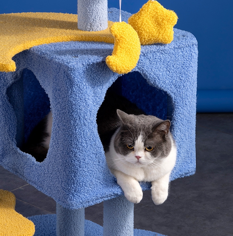 Dreamy Starry Sky Fun Towers Cat Post Climber Tree Cat Condo Scratching Post Climbing Frame Cat Post Climbing Shelf - Blue