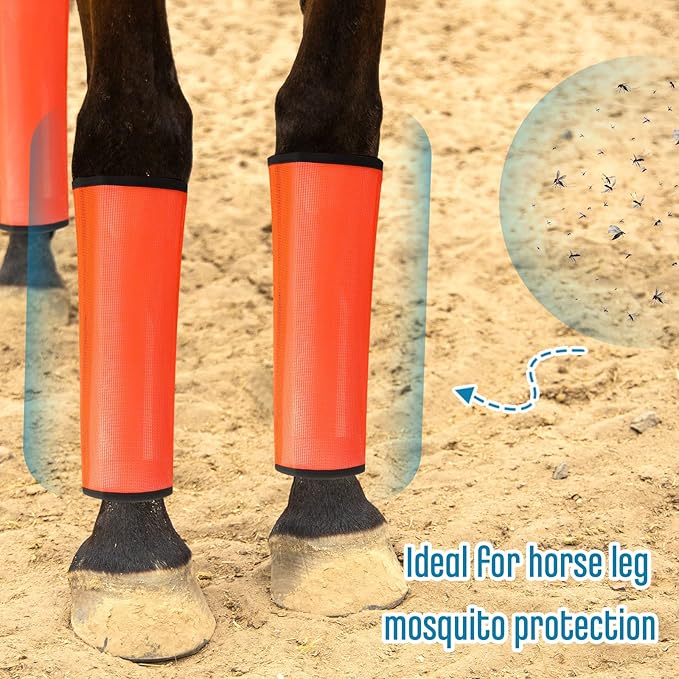 Durable Horse Leg Boots Breathable Mesh Polyester Horse Fly Boots Reduced Fatigue Equestrian Gear - Orange