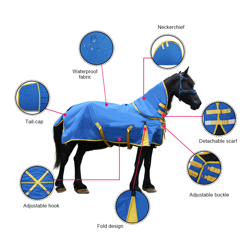 Factory Direct Polyester Horse Care Blanket Detachable Neck Cover Winter Warmth Equestrian Gear With Comfort Waterproof - Navy Blue