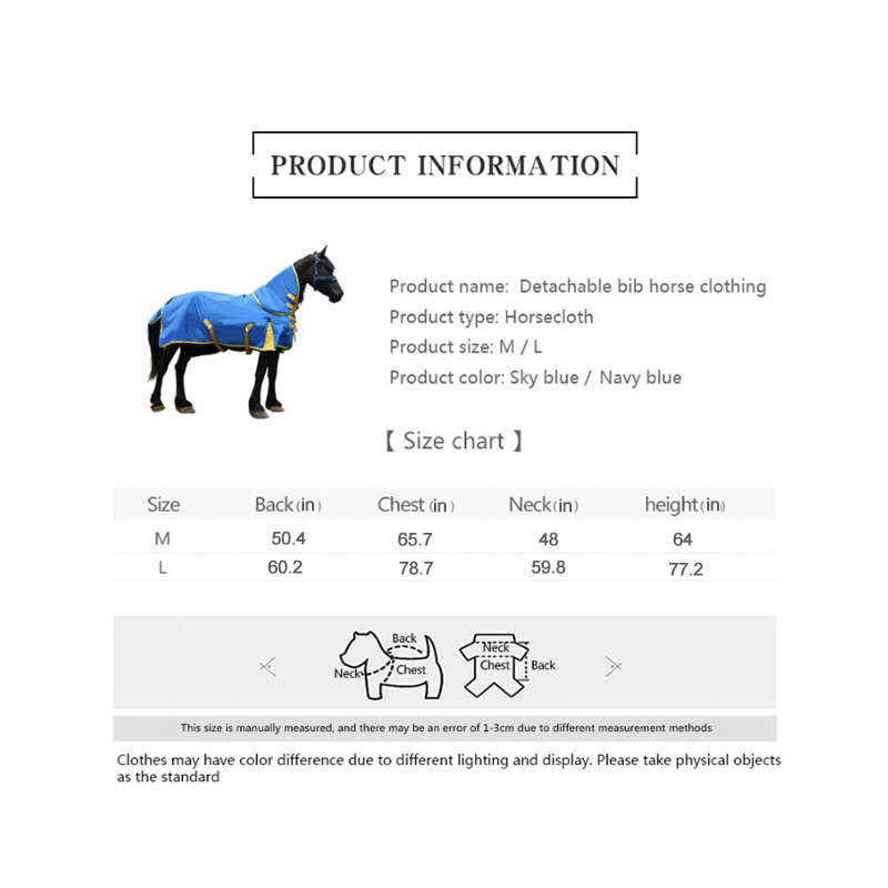 Factory Direct Polyester Horse Care Blanket Detachable Neck Cover Winter Warmth Equestrian Gear With Comfort Waterproof - Navy Blue