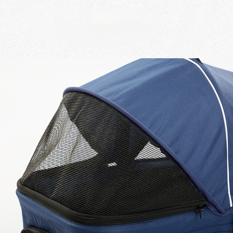 Foldable Pet Stroller Double-decker Bus Elegant Carbon Steel Removable Cats Dogs Bags Storage Basket Travel Outdoor - Oxford Blue