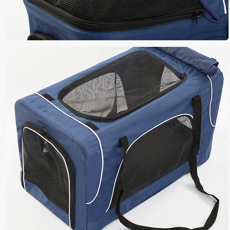 Foldable Pet Stroller Double-decker Bus Elegant Carbon Steel Removable Cats Dogs Bags Storage Basket Travel Outdoor - Oxford Blue