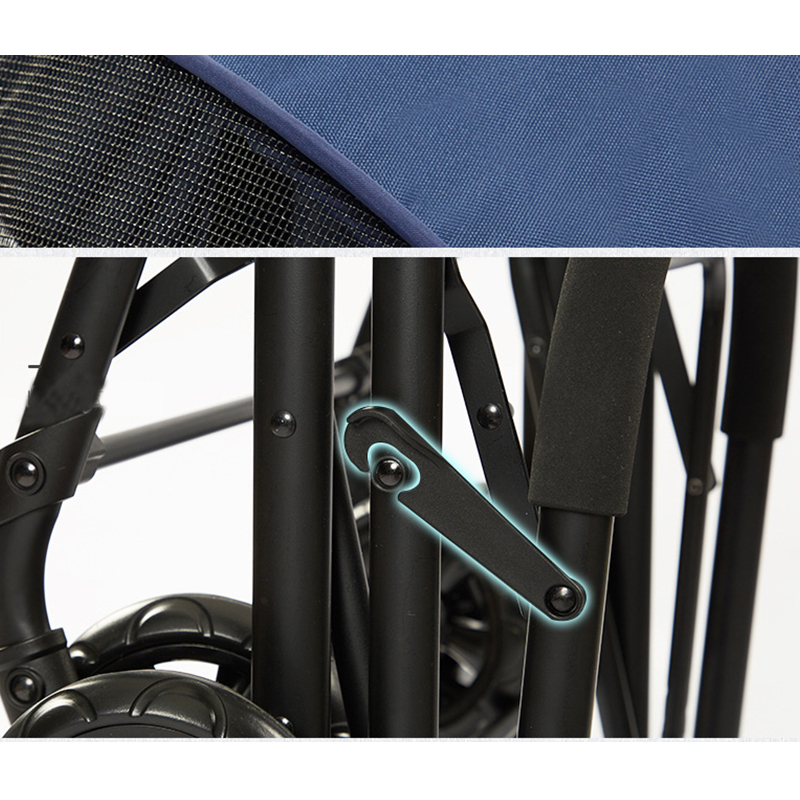 Foldable Pet Stroller Double-decker Bus Elegant Carbon Steel Removable Cats Dogs Bags Storage Basket Travel Outdoor - Oxford Blue