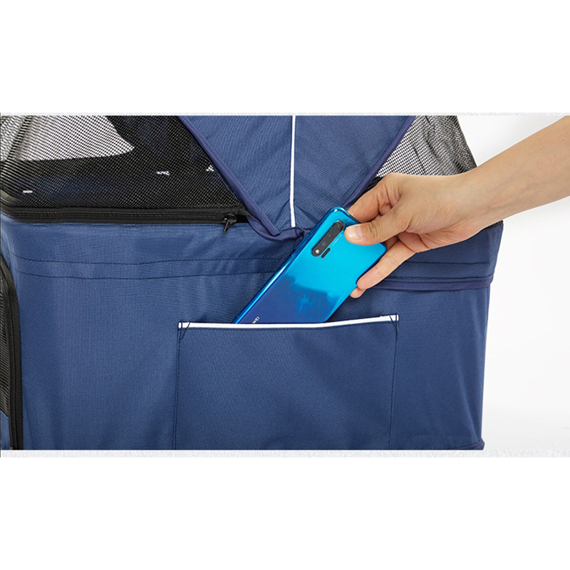 Foldable Pet Stroller Double-decker Bus Elegant Carbon Steel Removable Cats Dogs Bags Storage Basket Travel Outdoor - Oxford Blue
