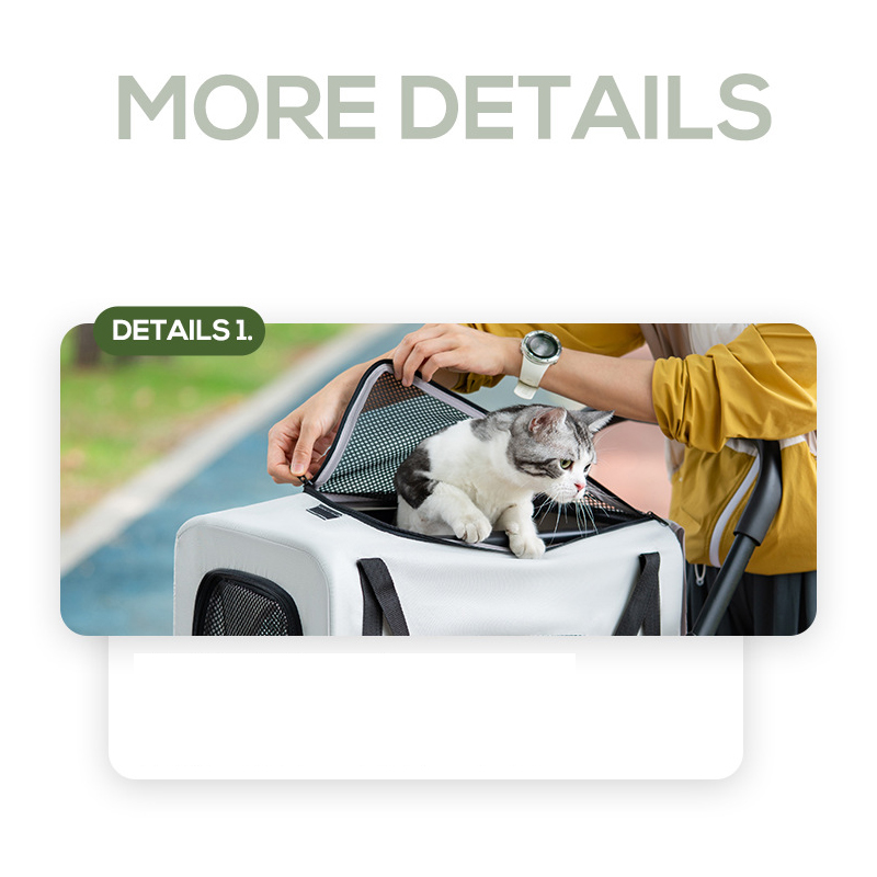 Foldable Pet Stroller Double-decker Bus Multifunctional Metal Removable Cats Dogs Bags Storage Basket Travel Outdoor Oxford - Gray