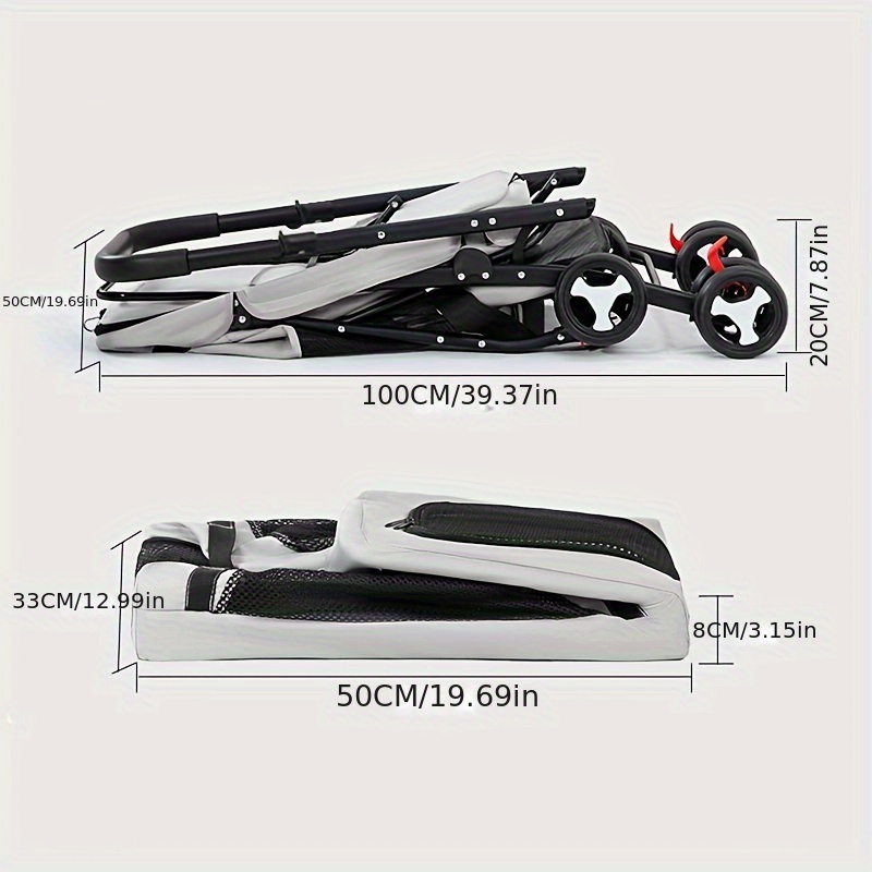 Foldable Pet Stroller Double-decker Bus Multifunctional Metal Removable Cats Dogs Bags Storage Basket Travel Outdoor Oxford - Gray