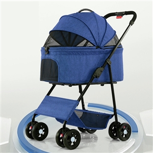 Foldable Pet Stroller Multifunctional Metal Removable Small Medium-sized Cats Dogs Bags Storage Basket Travel Outdoor - Blue