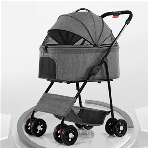 Foldable Pet Stroller Multifunctional Metal Removable Small Medium-sized Cats Dogs Bags Storage Basket Travel Outdoor - Gray