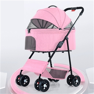 Foldable Pet Stroller Multifunctional Metal Removable Small Medium-sized Cats Dogs Bags Storage Basket Travel Outdoor - Pink