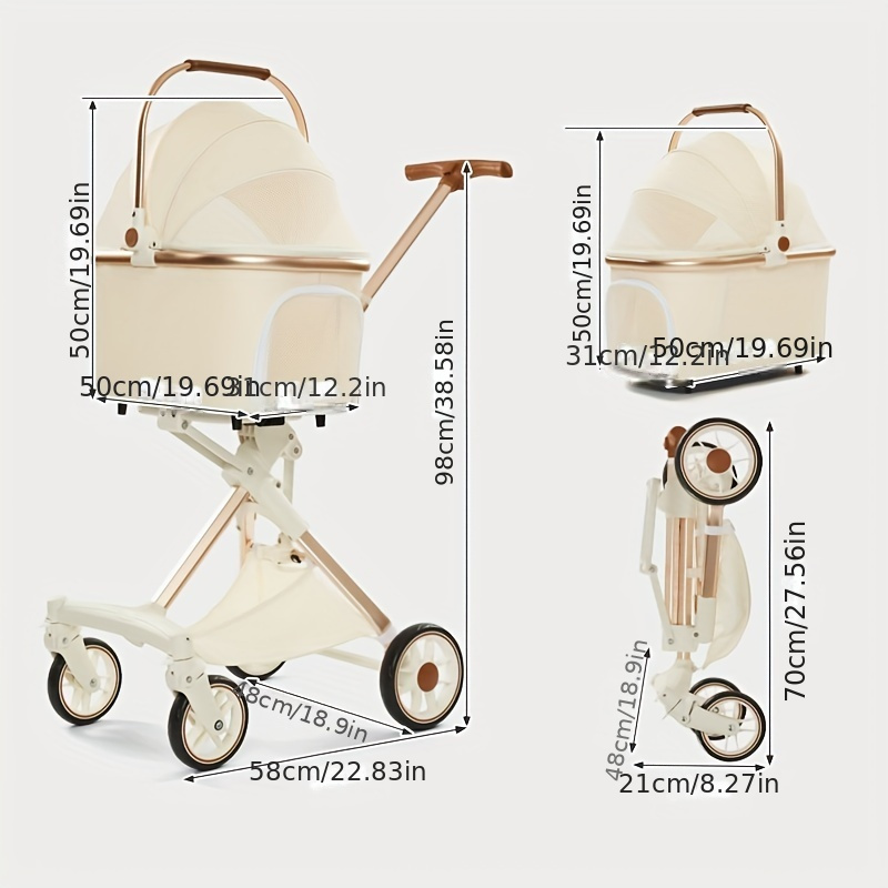 Foldable Pet Stroller With Wheels Elegant Aluminum Removable Cats Dogs Bags Storage Basket Travel Outdoor - Oxford White