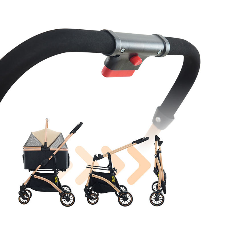 Foldable Pet Stroller With Wheels Multifunctional Aluminum Removable Cats Dogs Bags Storage Basket Travel Outdoor - Khaki