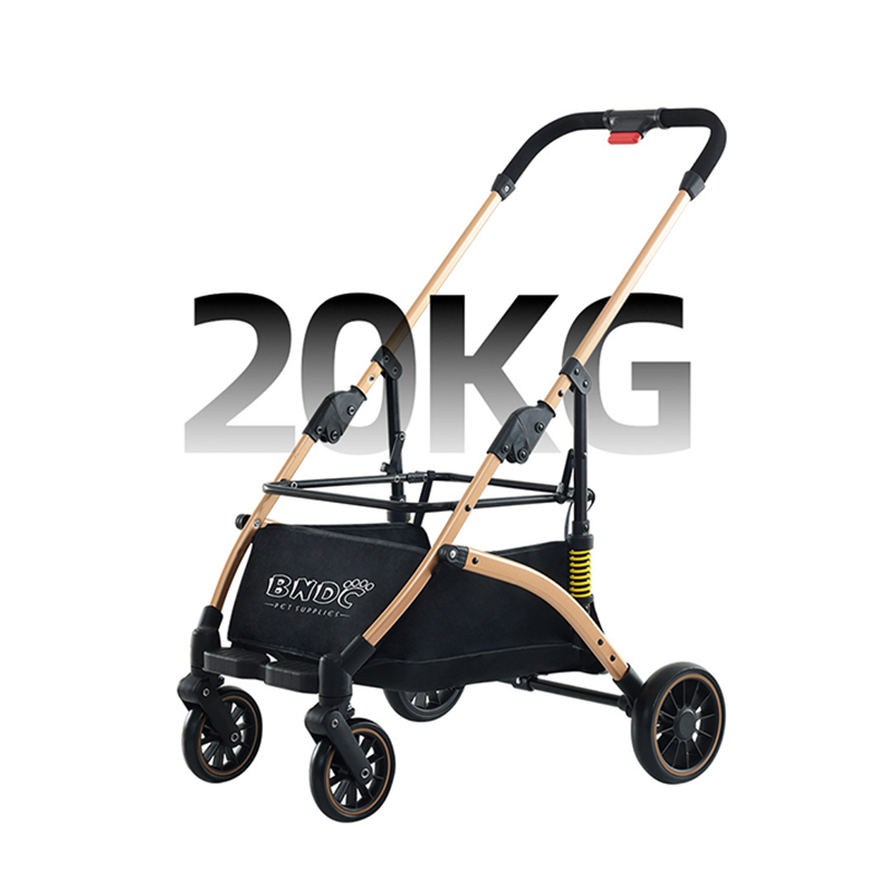 Foldable Pet Stroller With Wheels Multifunctional Aluminum Removable Cats Dogs Bags Storage Basket Travel Outdoor - Khaki