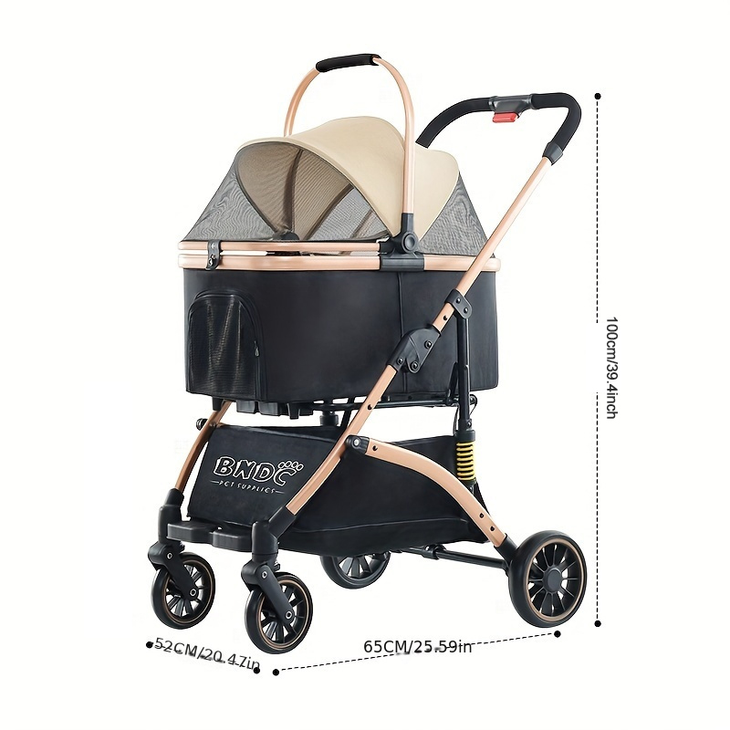 Foldable Pet Stroller With Wheels Multifunctional Aluminum Removable Cats Dogs Bags Storage Basket Travel Outdoor - Khaki