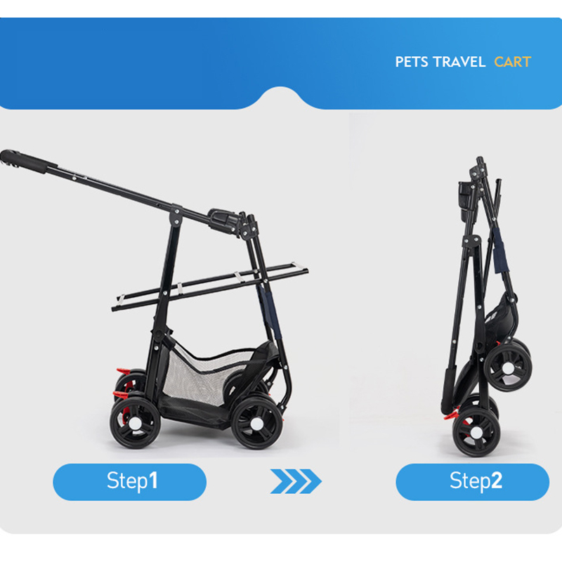 Foldable Pet Stroller With Wheels Multifunctional Dining Plate Removable Cats Dogs Bags Storage Basket Travel Outdoor - Baby Blue