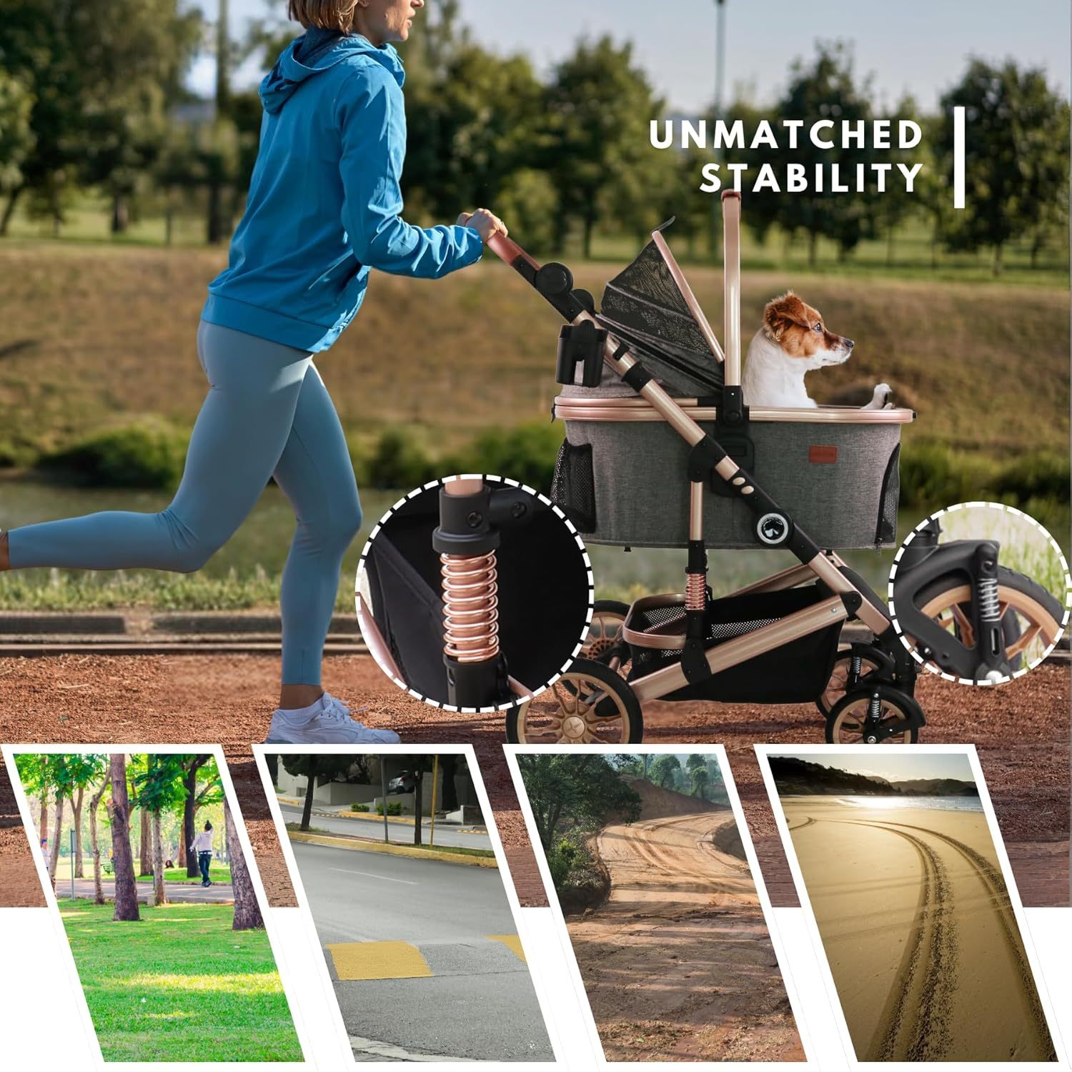 Foldable Pet Stroller with 4 One Wheels Multifunctional Aluminum Removable Cats Dogs Bags Storage Basket Travel Outdoor - Gray