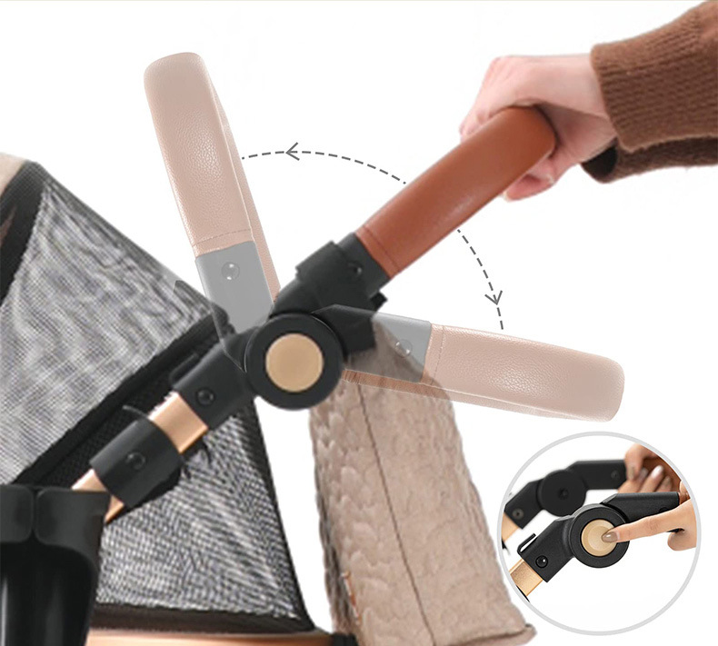 Foldable Pet Stroller with 4 One Wheels Multifunctional Aluminum Removable Cats Dogs Bags Storage Basket Travel Outdoor - Khaki