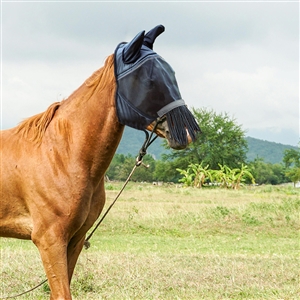 Fringes Polyester Mosquito Repellent Summer Breathable Horse Fly Mask With Ears And Nose Cover Comfortable Mesh Ride Horse Supplies - Black