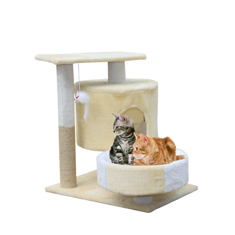 Fun Cat Products House Towers Cat Rubbing Post Climbing Tree Cat Condo Scratching Post Climbing Kitten Bed Climbing Shelf - Beige