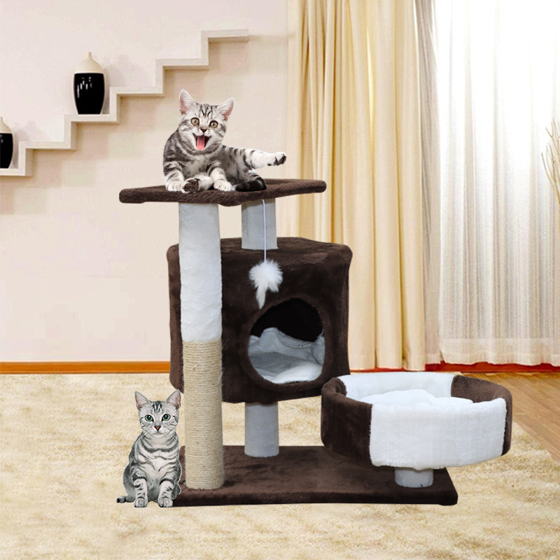 Fun Cat Products House Towers Cat Rubbing Post Climbing Tree Cat Condo Scratching Post Climbing Kitten Bed Climbing Shelf - Brown