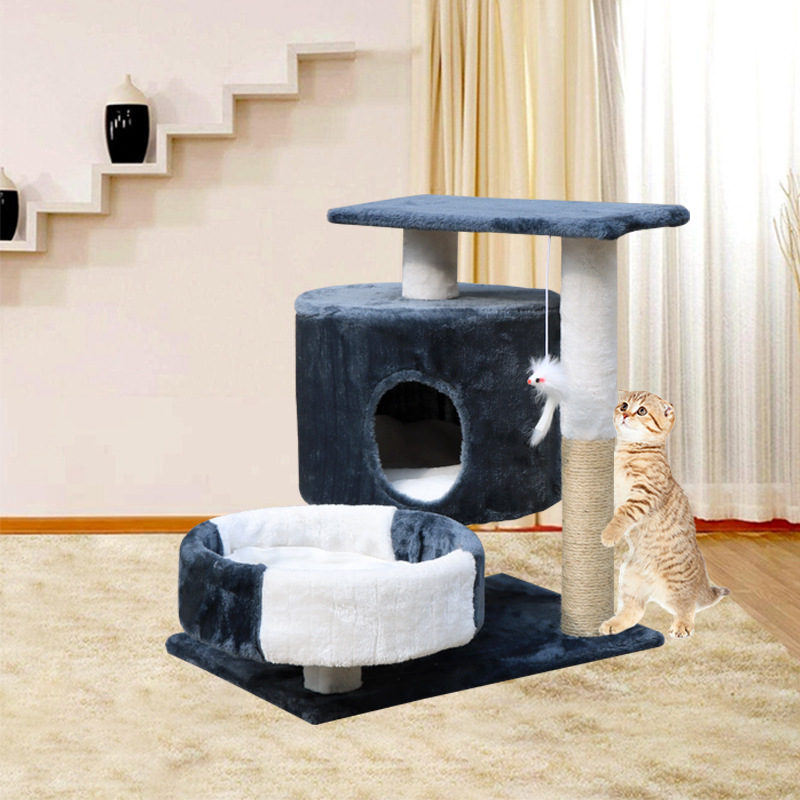 Fun Cat Products House Towers Cat Rubbing Post Climbing Tree Cat Condo Scratching Post Climbing Kitten Bed Climbing Shelf - Grey