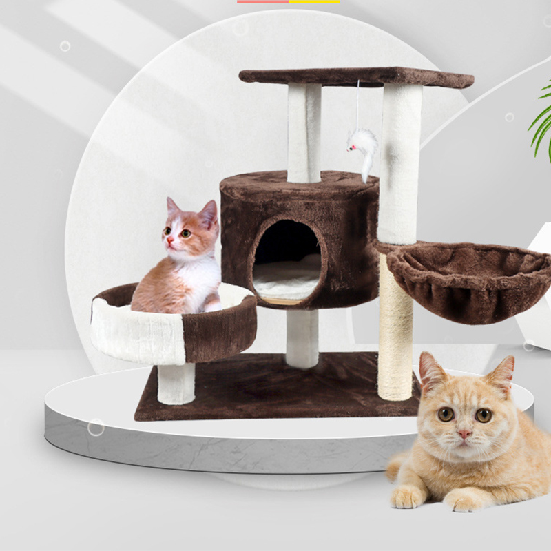 Fun Cat Products House Towers Cat Rubbing Post Climbing Tree Cat Condo Scratching Post Climbing Kitten Bed Climbing Shelf - Brown