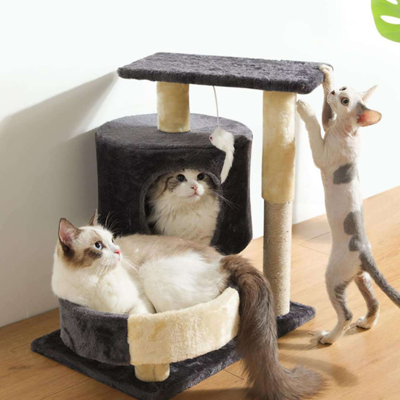 Fun Cat Products House Towers Cat Rubbing Post Climbing Tree Cat Condo Scratching Post Climbing Kitten Bed Climbing Shelf - Brown
